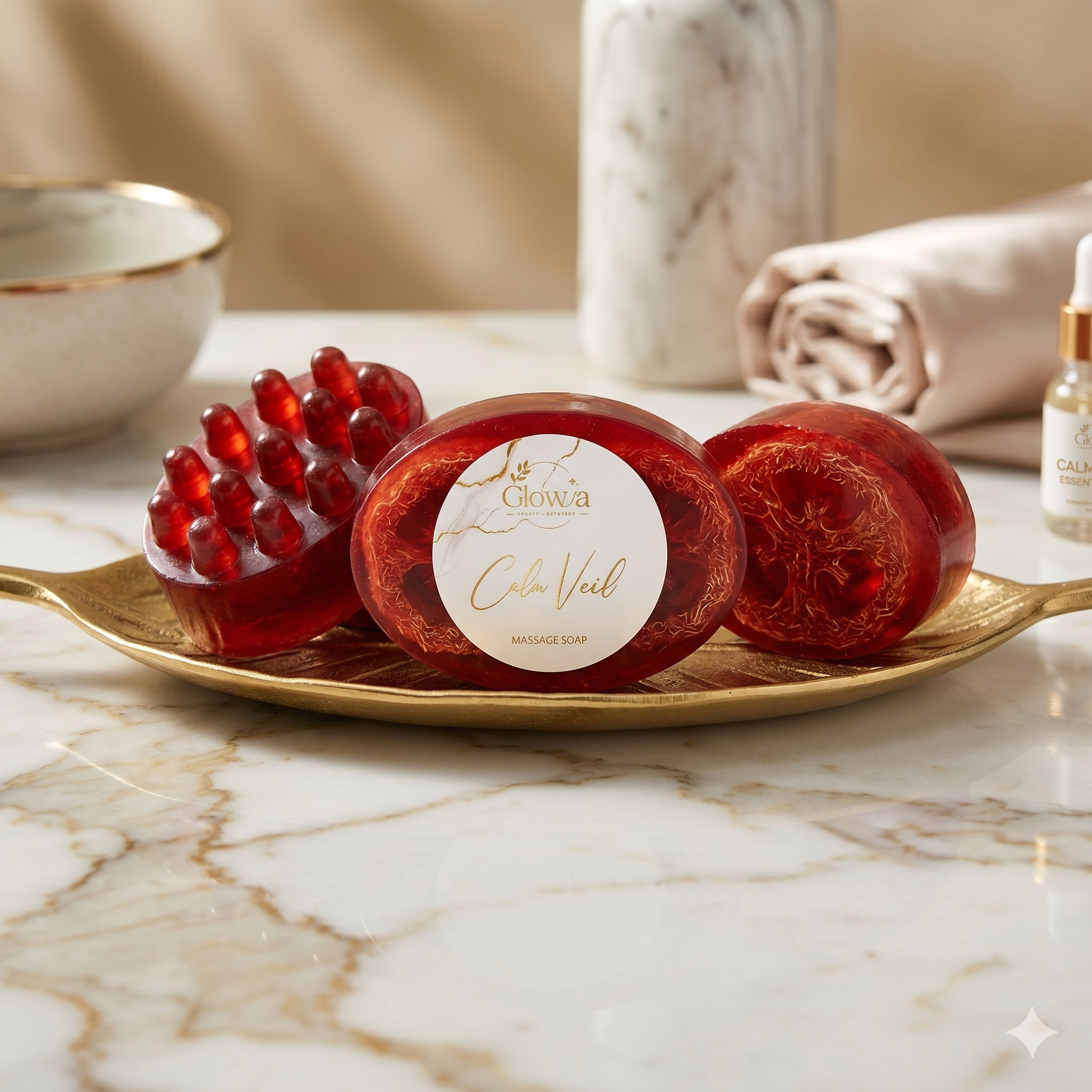 Glowva Calm Veil Organic Massage Soap Bar – 2-in-1 Exfoliating Natural Loofah & Body Massager